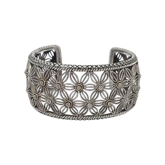 Andrea Candela Sterling Silver 18KT Diamond Flower Tesoro Cuff Bracelet #22551 - Picture 1 of 10